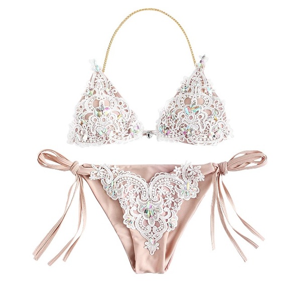 Other - NEW! Flower Crochet Lace Crystal Gem Bikini